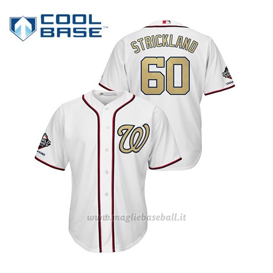 Maglia Baseball Uomo Washington Nationals 60 Hunter Strickland 2019 Gold Program Cool Base Bianco